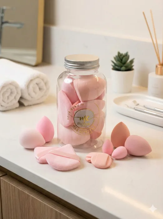צנצנת ספוגיות איפור – בגוון ורוד פסטל | Moran Beauty 15 יח